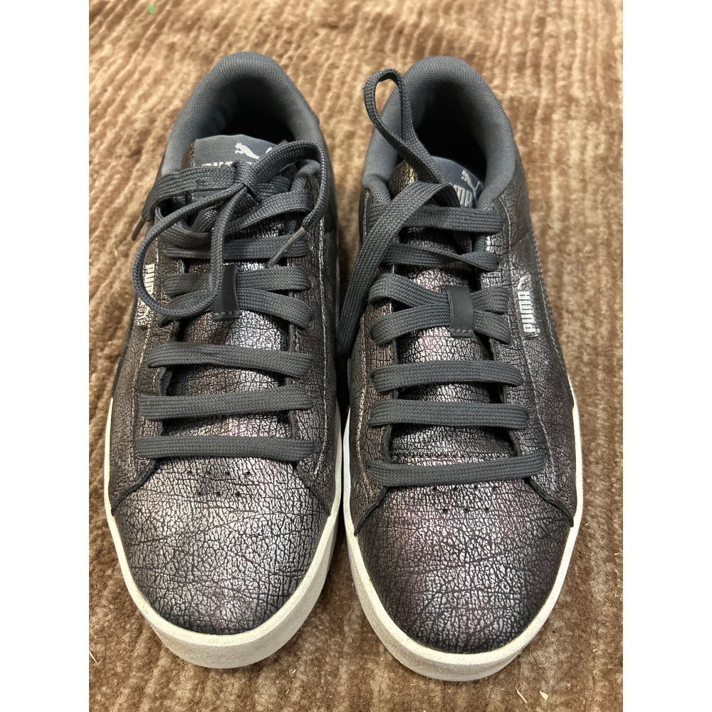 PUMA Metallic Crackle Leather Sneakers Black Silver Athletic Casual‎ Shoes